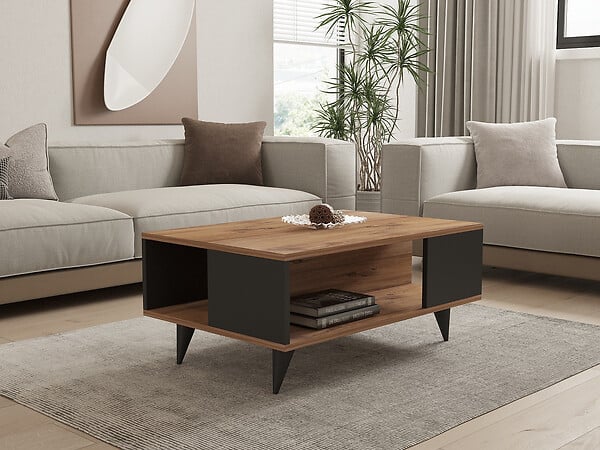 HABITAT ET JARDIN - Table basse en bois "Yuka" - 90 x 60 x 39 cm - Noyer, Noir - large
