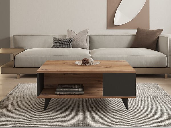 HABITAT ET JARDIN - Table basse en bois "Yuka" - 90 x 60 x 39 cm - Noyer, Noir - large