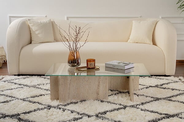 HABITAT ET JARDIN - Table basse en bois "Flavio" - 105 x 65 x 30 cm - Travertin - large