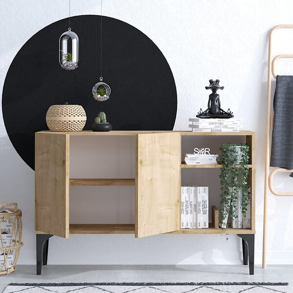 HABITAT ET JARDIN - Buffet en bois "Oscar" - 120 x 40 x 80 cm - Chêne Saphir Noir - large
