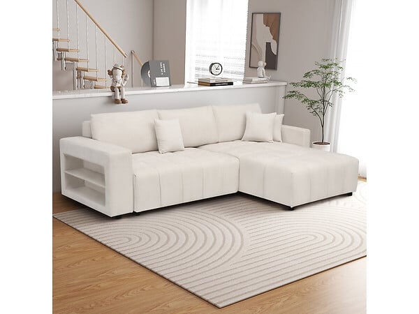 HABITAT ET JARDIN - Canapé d'angle convertible tissu chenille 3 places - "Trocadero" - Crème - large