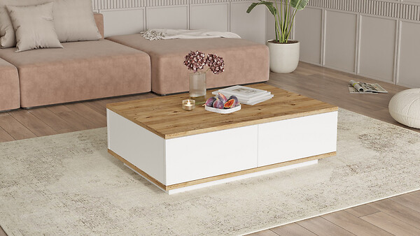 HABITAT ET JARDIN - Table basse en bois "FR14" - 90 x 60 x 28 cm - Pin atlantiqueBlanc - large