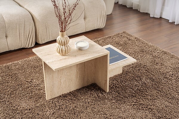 HABITAT ET JARDIN - Table basse en bois "Harmony" - 80 x 40 x 40 cm - Travertin - large