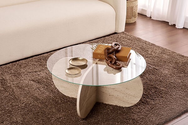 HABITAT ET JARDIN - Table basse en bois "Aeris" - 75 x 75 x 35 cm - TravertinTransparent - large