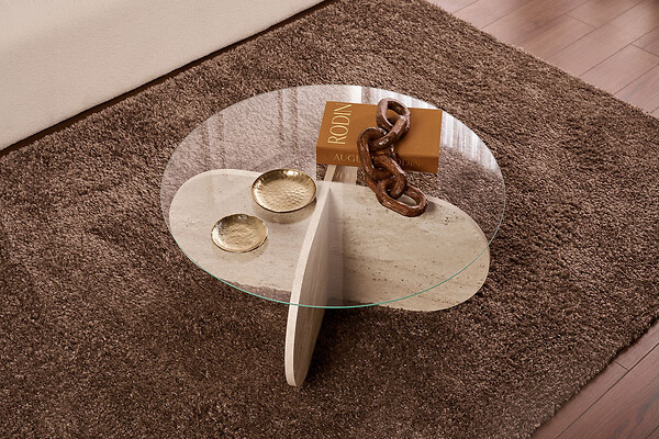 HABITAT ET JARDIN - Table basse en bois "Aeris" - 75 x 75 x 35 cm - TravertinTransparent - large