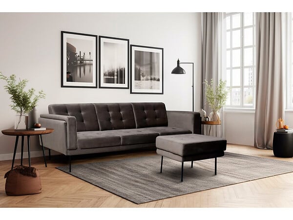 HABITAT ET JARDIN - Canapé d'angle reversible en velours "Noé" - 3 places - Gris - large