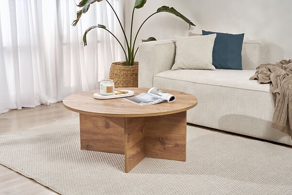 HABITAT ET JARDIN - Table basse en bois "Soleil" - 90 x 90 x 40 cm - Pin atlantique - large
