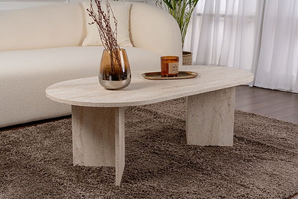 HABITAT ET JARDIN - Table basse en bois "Sable" - 60 x 119 x 40 cm - Travertin - large
