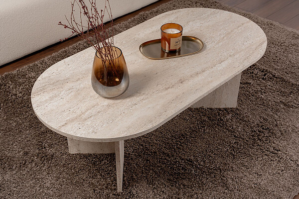 HABITAT ET JARDIN - Table basse en bois "Sable" - 60 x 119 x 40 cm - Travertin - large
