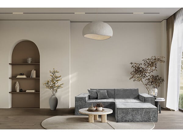 HABITAT ET JARDIN - Canapé droit modulable avec ottoman en tissu texturé "Lusso" - 3 places - Gris - large