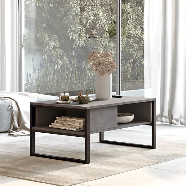 HABITAT ET JARDIN - Table basse en bois "ML34" - 100 x 59 x 44 cm - Argent - large