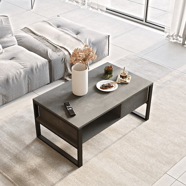 HABITAT ET JARDIN - Table basse en bois "ML34" - 100 x 59 x 44 cm - Argent - large