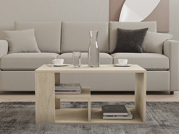 HABITAT ET JARDIN - Table basse en bois "Eros" - 80 x 40 x 50 cm - Travertin - large