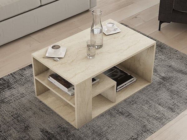 HABITAT ET JARDIN - Table basse en bois "Eros" - 80 x 40 x 50 cm - Travertin - large
