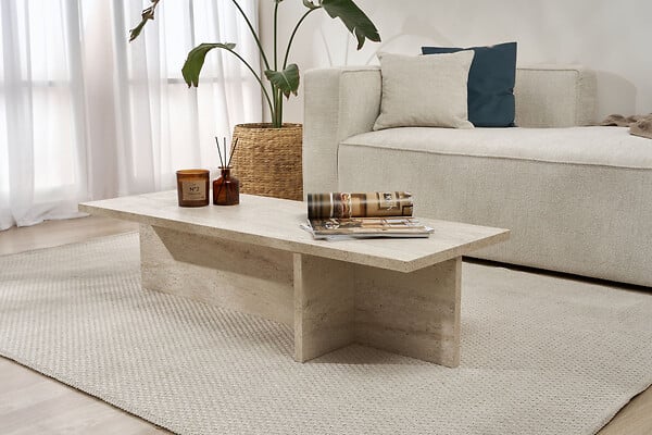 HABITAT ET JARDIN - Table basse en bois "Harbor" - 120 x 45 x 30 cm - Travertin - large