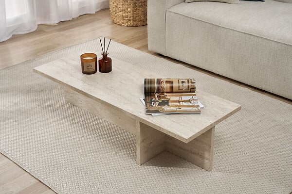 HABITAT ET JARDIN - Table basse en bois "Harbor" - 120 x 45 x 30 cm - Travertin - large
