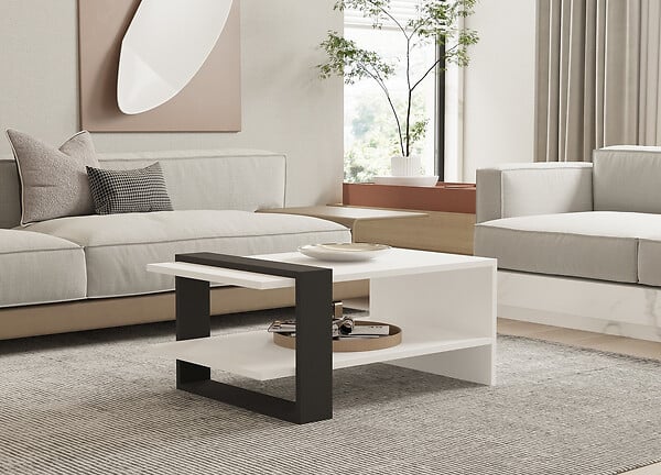 HABITAT ET JARDIN - Table basse en bois "Funda" - 80 x 55 x 35 cm - AnthraciteBlanc - large