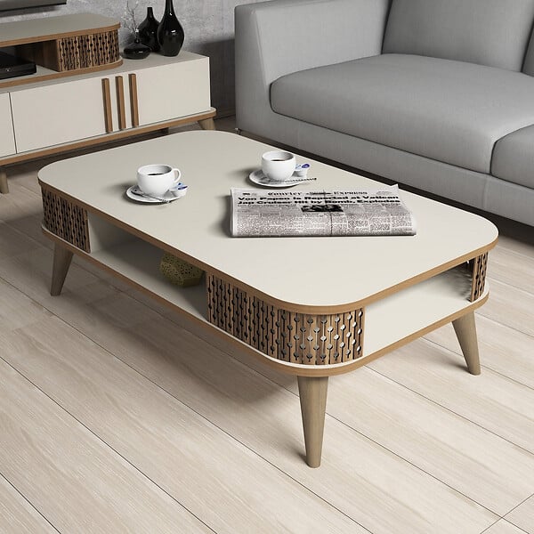 HABITAT ET JARDIN - Table basse en bois "Eylül" - 105 x 60 x 34 cm - Crème - large