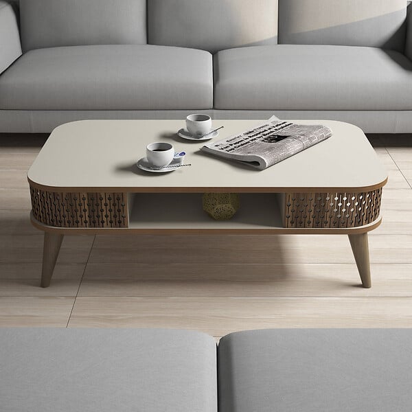 HABITAT ET JARDIN - Table basse en bois "Eylül" - 105 x 60 x 34 cm - Crème - large
