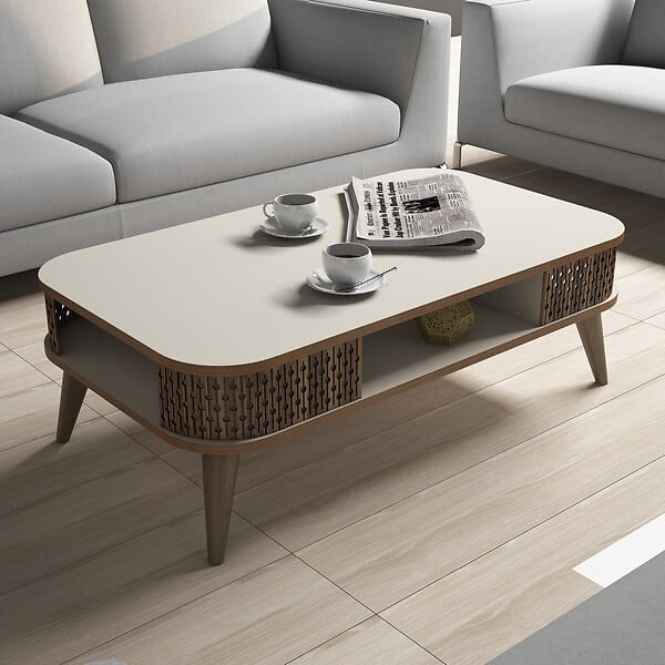 HABITAT ET JARDIN - Table basse en bois "Eylül" - 105 x 60 x 34 cm - Crème - large