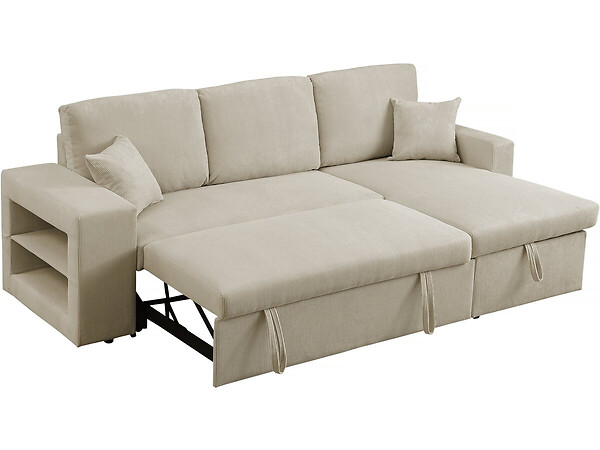 HABITAT ET JARDIN - Canapé d'angle en velours côtelé convertible/réversible "Axel" - 3 places - Beige - large