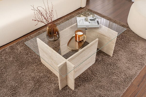 HABITAT ET JARDIN - Table basse en bois "Vetrino" - 105 x 65 x 40 cm - Travertin - large