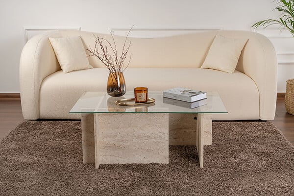 HABITAT ET JARDIN - Table basse en bois "Vetrino" - 105 x 65 x 40 cm - Travertin - large
