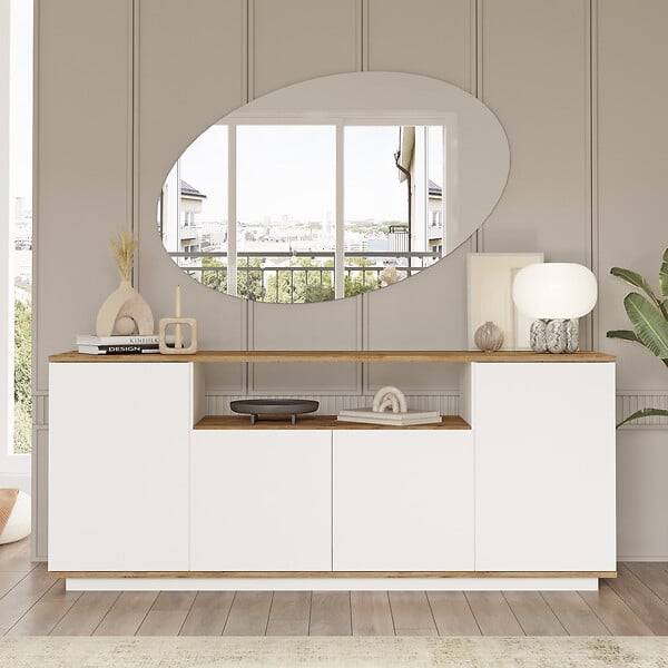 HABITAT ET JARDIN - Buffet en bois "FR15" - 180 x 44 x 75 cm - Pin atlantique Blanc - large