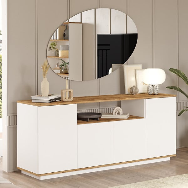 HABITAT ET JARDIN - Buffet en bois "FR15" - 180 x 44 x 75 cm - Pin atlantique Blanc - large