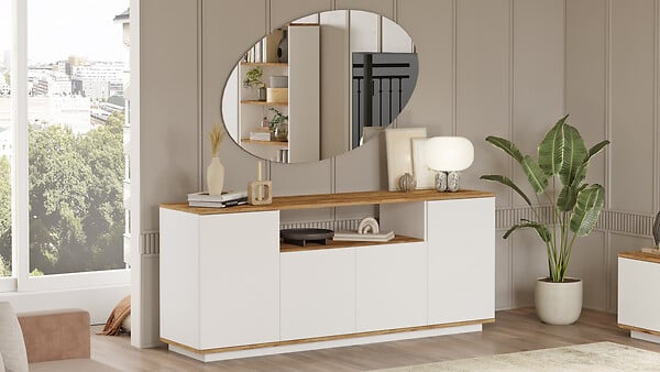 HABITAT ET JARDIN - Buffet en bois "FR15" - 180 x 44 x 75 cm - Pin atlantique Blanc - large