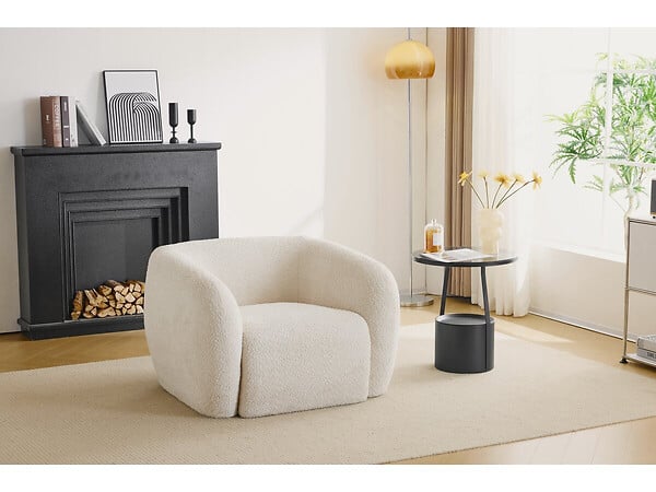 HABITAT ET JARDIN - Fauteuil tissu bouclette "Washington" - Blanc - large