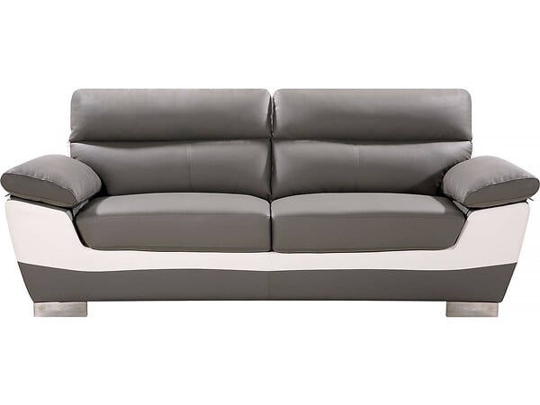 HABITAT ET JARDIN - Canapé fixe en cuir reconstitué et PVC " Dallas" - 210 x 88 x 90 cm - 3 places - Gris/Blanc - large