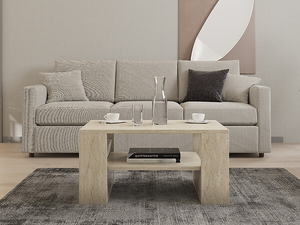 HABITAT ET JARDIN - Table basse en bois "Iris" - 80 x 50 x 40 cm - Travertin - large