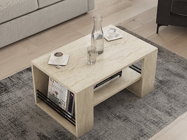 HABITAT ET JARDIN - Table basse en bois "Iris" - 80 x 50 x 40 cm - Travertin - large