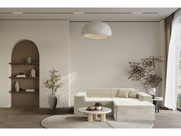 HABITAT ET JARDIN - Canapé droit modulable avec ottoman en tissu texturé "Lusso" - 3 places - Beige - large