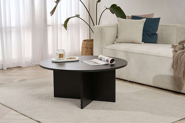 HABITAT ET JARDIN - Table basse en bois "Soleil" - 90 x 90 x 40 cm - Bois Noir - large