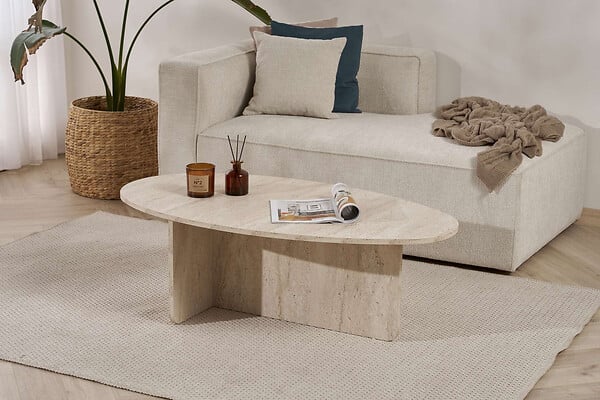 HABITAT ET JARDIN - Table basse en bois "Orba" - 120 x 65 x 40 cm - Travertin - large