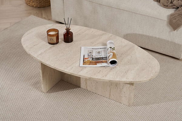 HABITAT ET JARDIN - Table basse en bois "Orba" - 120 x 65 x 40 cm - Travertin - large