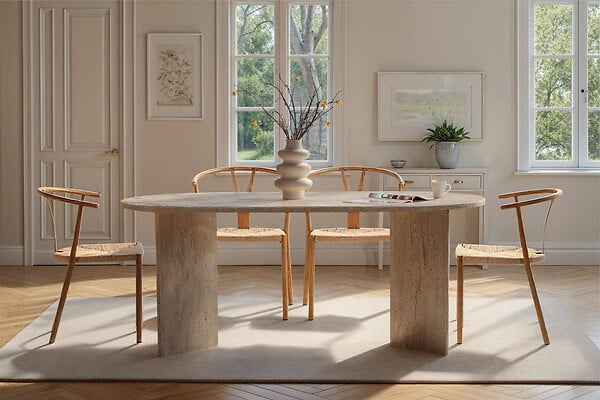 HABITAT ET JARDIN - Table à manger en bois "Sablin" - 180 x 89 x 75 cm - Travertin - large