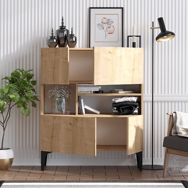 HABITAT ET JARDIN - Buffet en bois "Krista" - 100 x 35 x 125 cm - Chêne Saphir - large