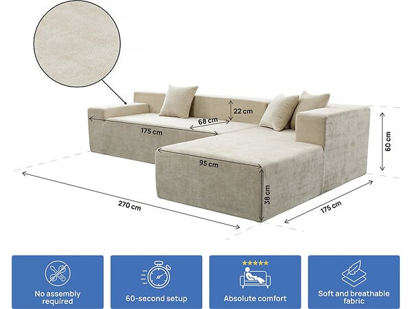 HABITAT ET JARDIN - Canapé d'angle en tissu texturé "Tessaro" - 4 places - Beige - large