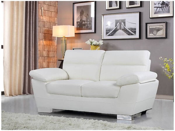 HABITAT ET JARDIN - Canapé fixe en cuir reconstitué et PVC "Dallas" - 169 x 88 x 90 cm - 2 places - Blanc - large