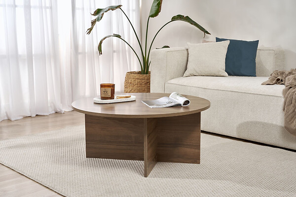 HABITAT ET JARDIN - Table basse en bois "Soleil" - 90 x 90 x 40 cm - Noyer - large