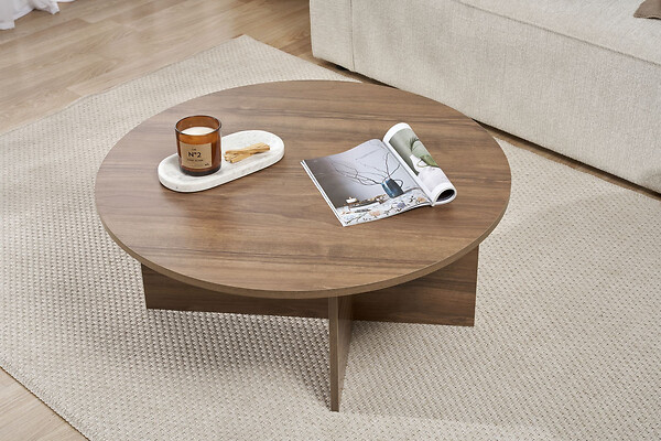 HABITAT ET JARDIN - Table basse en bois "Soleil" - 90 x 90 x 40 cm - Noyer - large