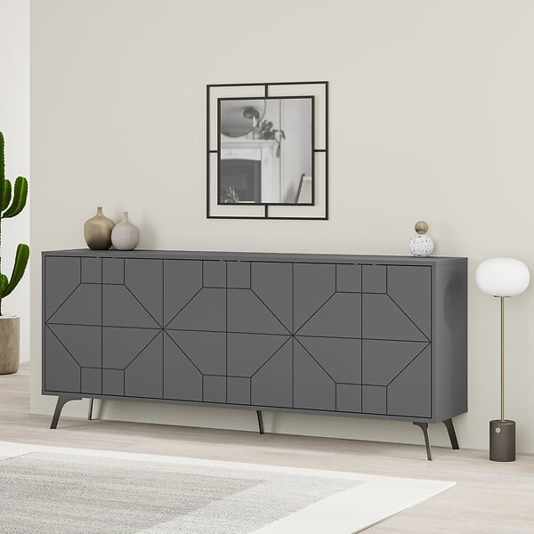 HABITAT ET JARDIN - Buffet en bois "Dune" - 183 x 35 x 77 cm - Anthracite - large