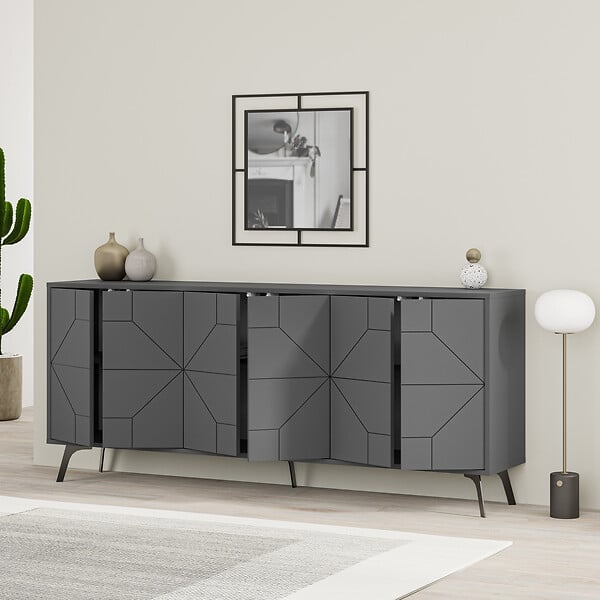 HABITAT ET JARDIN - Buffet en bois "Dune" - 183 x 35 x 77 cm - Anthracite - large