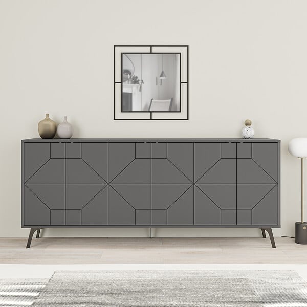 HABITAT ET JARDIN - Buffet en bois "Dune" - 183 x 35 x 77 cm - Anthracite - large