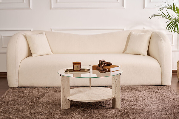 HABITAT ET JARDIN - Table basse en bois "Clara" - 75 x 75 x 40 cm - TravertinTransparent - large