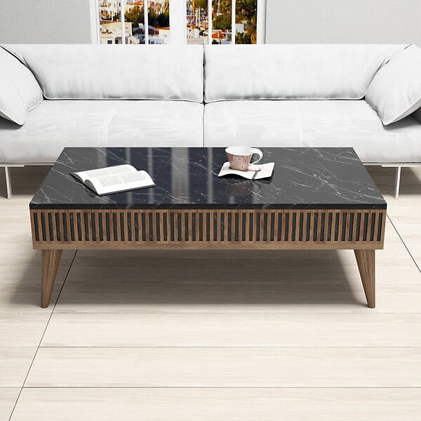 HABITAT ET JARDIN - Table basse en bois "Milan" - 105 x 60 x 34 cm - Noyer, Noir - large