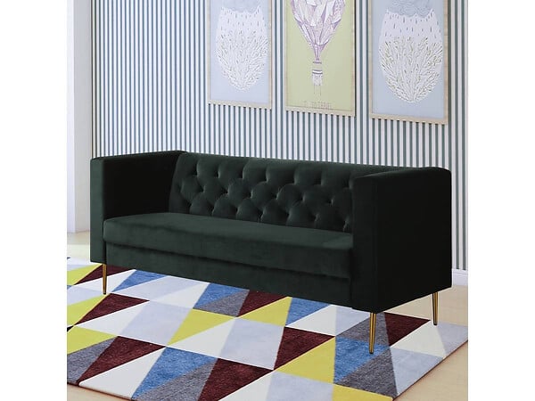 HABITAT ET JARDIN - Canapé fixe en velours "Bruce" - 196 x 76 x 82 cm - 3 places - Vert foncé - large